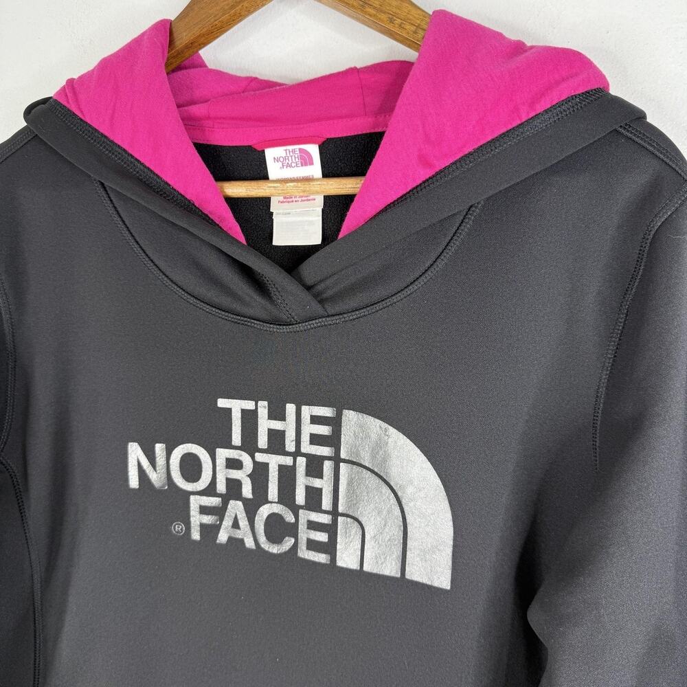 North Face Hoodie XL Black Pink Womens Fleece Pullover Outdoor Logo Sweatshirt